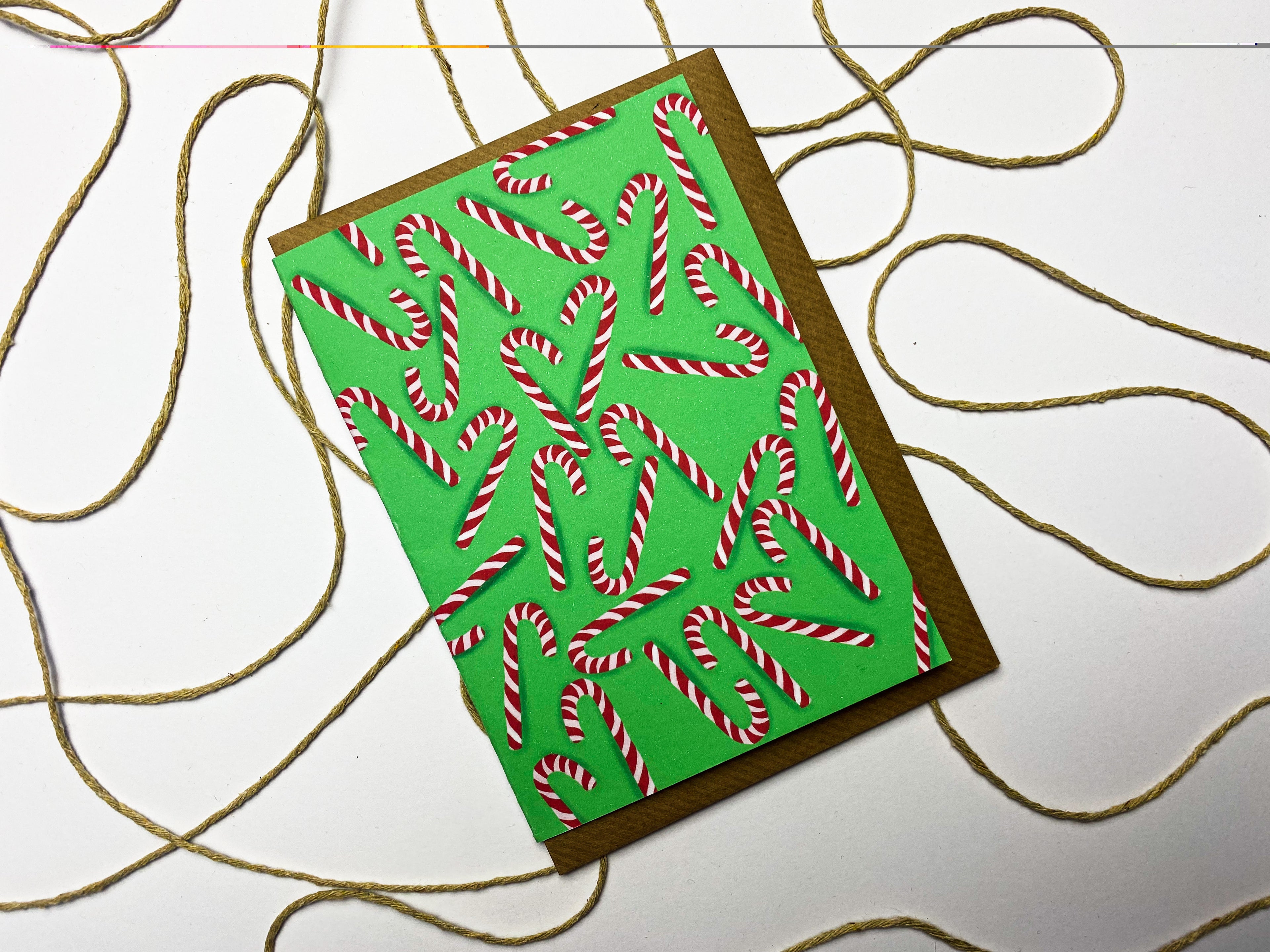 Green candy canes chirstmas card