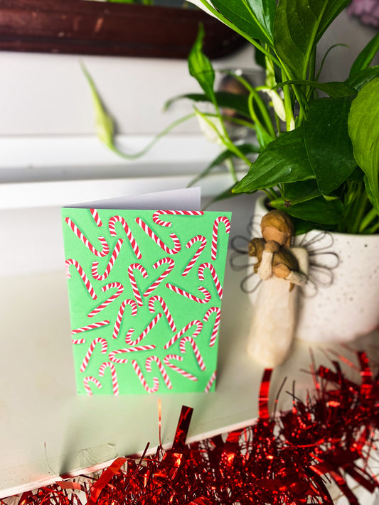 Green candy canes chirstmas card